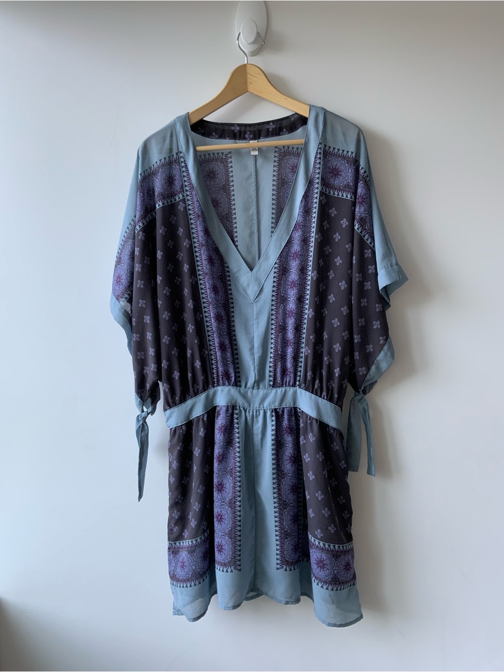 Free People boho printed kimono Mini dress | size large - Picture 2 of 9
